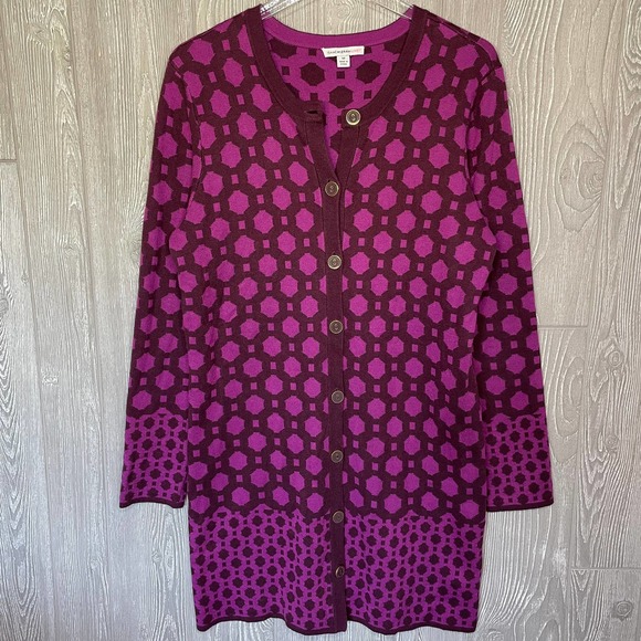 Isaac Mizrahi Live Sweaters - Isaac Mizrahi Live Women's Cardigan Sweater All Over Print Purple Size M